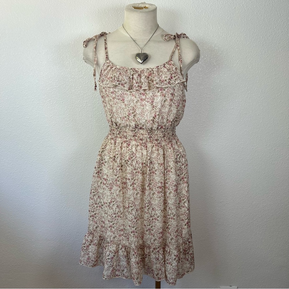 Floral Sleeveless Tie-Shoulder Dress in Light Pink
